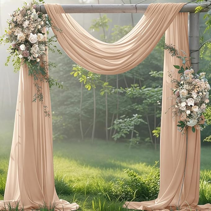 Fall Nude Wedding Arch Draping Fabric 1 Panel 29" × 20FT Sheer Drapes Outdoor by Jimtx