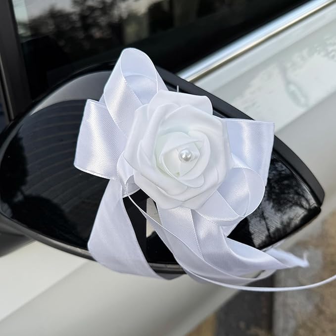 Wedding Car Decoration Flowers, Artificial White Bow Cars Decorative Flower Rose - Image 7