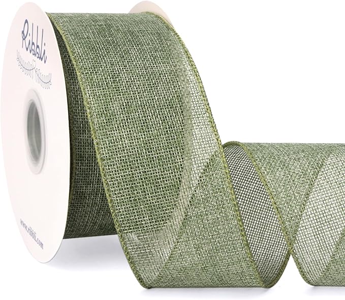 Ribbli Sage Green Burlap Wired Ribbon, 2-1/2” Inch x Continuous 20 Yard by Ribbli