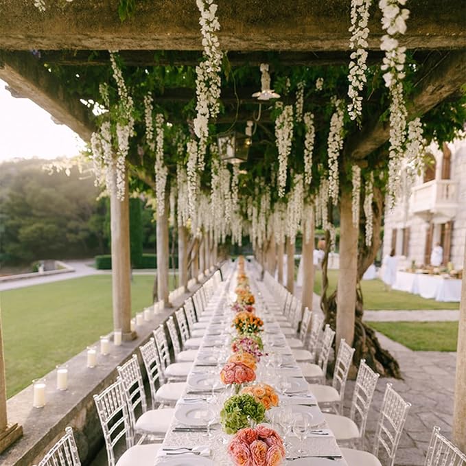 Wisteria Artificial Flowers Garland，6Pcs Total 36ft Silk Fake White Wisteria - Image 7