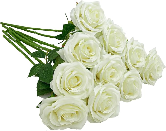 Artificial Rose 10pcs Open Flower Bouquet Faux Rose Stems by IUKnot