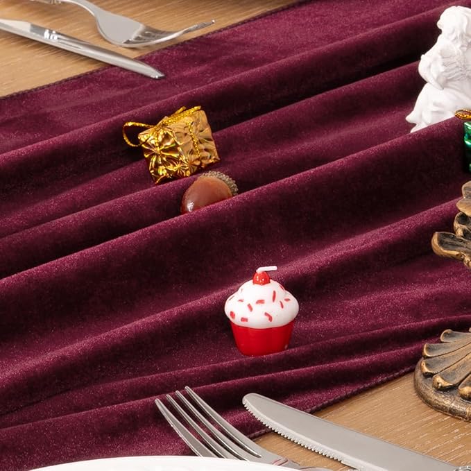 MLMC Burgundy Velvet Table Runner 10ft Elegant Luxury Wine Red Velvet Fall - Image 4