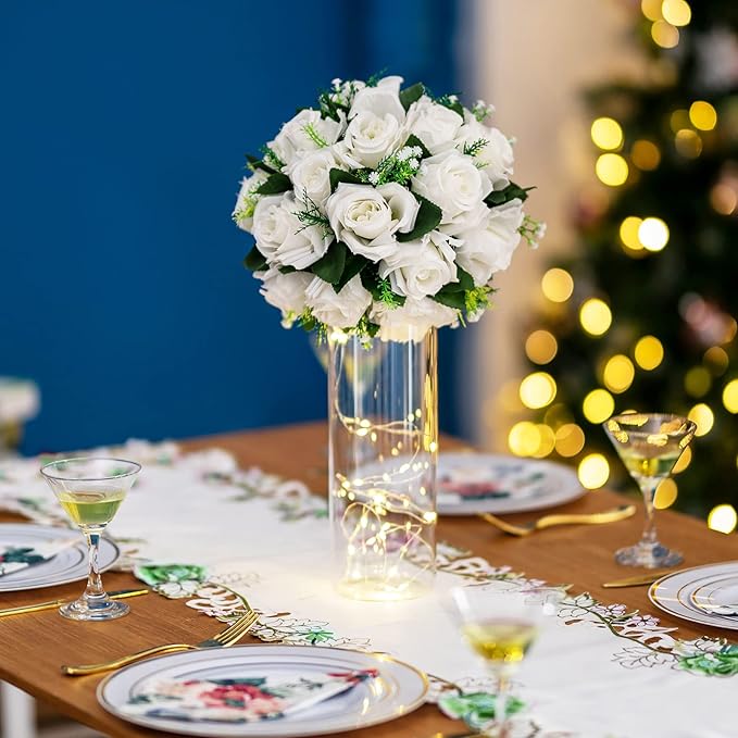 BLOSMON White Flowers for Wedding Centerpieces: 10 Pcs Artificial Roses Flower - Image 7