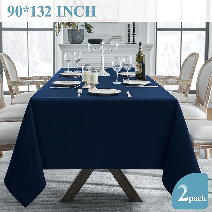 VidaFete Tablecloth 2 Pack 90 * 132inch Rectangle Table Cloth Polyester - Image 5