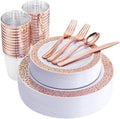 WELLIFE 175 Pieces Rose Gold Plastic Dinnerware, Rose Gold Dinnerware Set by WELLIFE