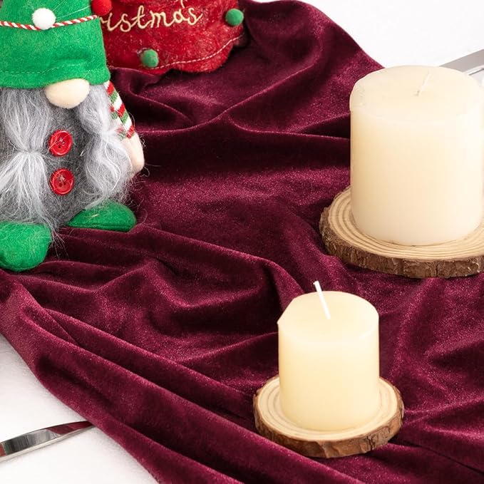 Burgundy Velvet Table Runner Fall Thanksgiving Red Table Runner 20 x 120 Inch - Image 8