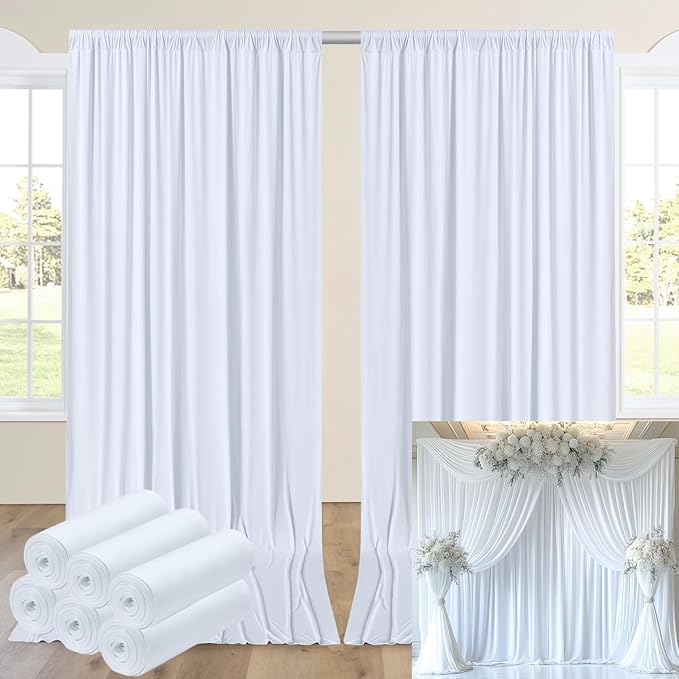 30ftx14FT Wrinkle Free White Backdrop Curtain, 6 Panels 14FT Height White by LeegleriTableSkirt