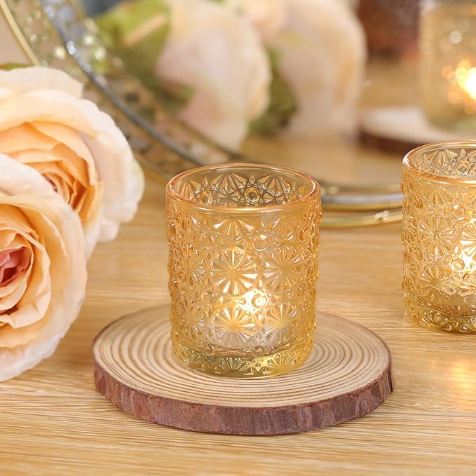 Gold Votive Candle Holder Set of 36, Flower Tea Lights Candles Holders - Image 5