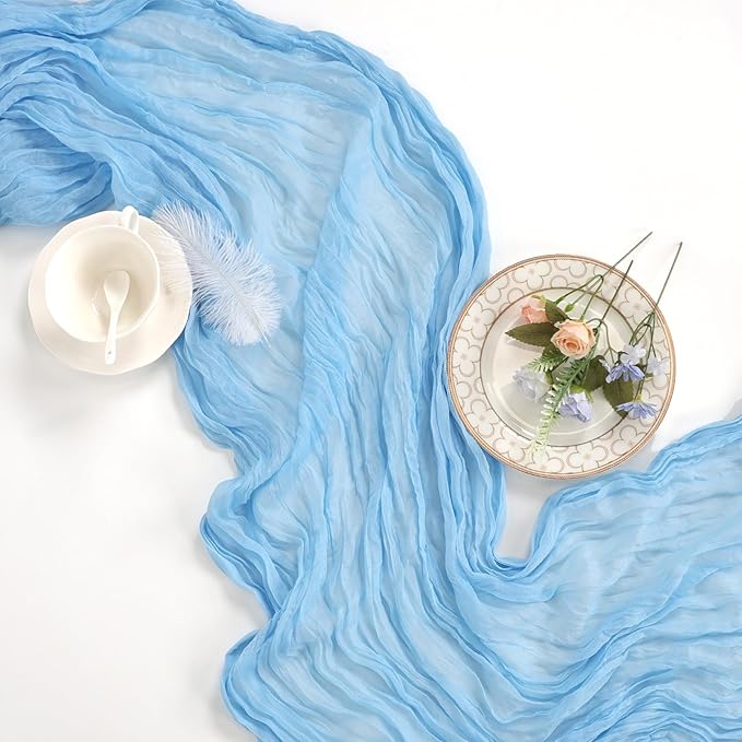 6 Pack Baby Blue Fall Table Runner 10ft Boho Gauze Fabric Cheesecloth Table - Image 6