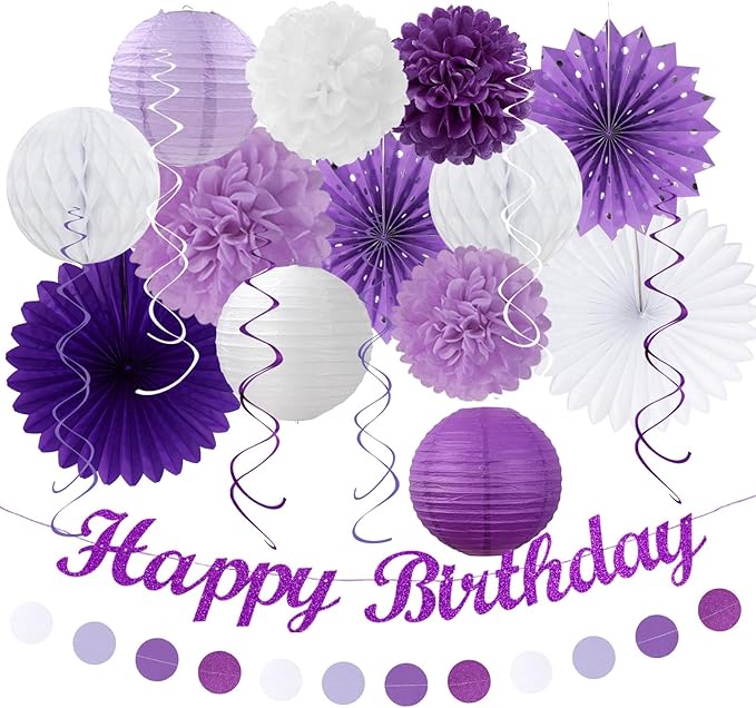 Purple Lilac-Lavender White Women Birthday Party-Decorations by Huglony