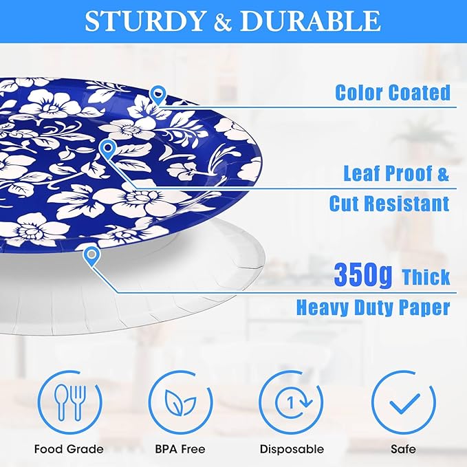 90 Pcs Paper Plates 10 Inch Bulk Thick Heavy Duty Disposable Plates Printed - Image 5