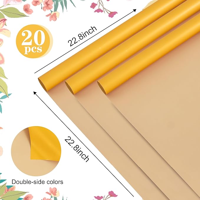 BEISHIDA 20Pcs Gold and Kahki Double Sided Floral Wrapping Paper Matte - Image 2