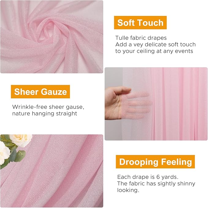 Wedding Arch Draping Fabric 2 Panels 28.7" x 20FT Blush Pink Sheer Chiffon - Image 3
