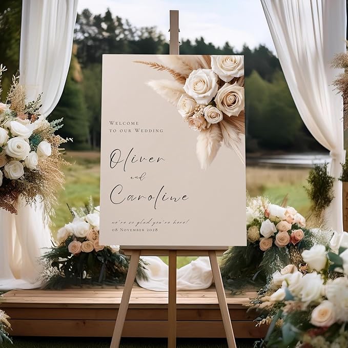 Welcome Wedding Signs, Elegant White Cream Beige Wedding Sign Decorations by CENOVACY