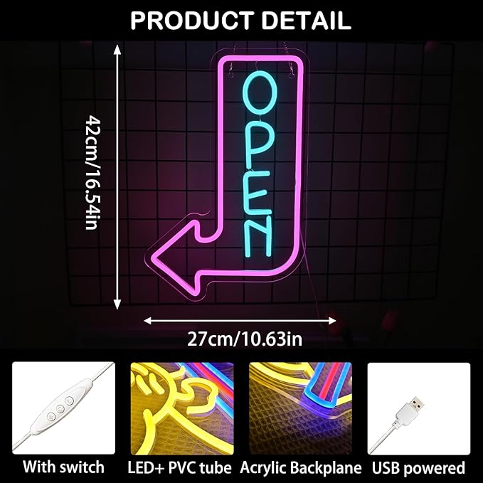 Looklight Open Arrow Neon Sign for Wall Decor Blue Pink LED Light Sign - Image 4