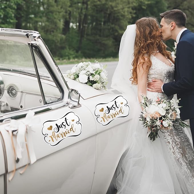 Tallew 4 Sets Just Married Car Decorations Ornate Magnets 12 x 7.5, Wedding Day - Image 5