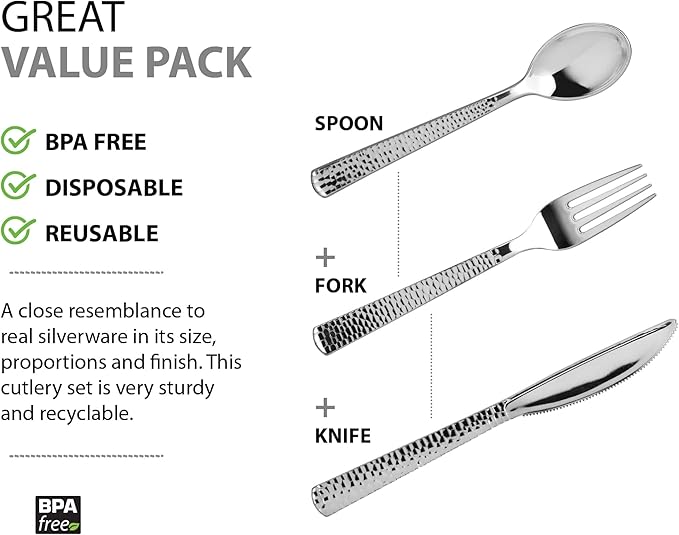 Plastic Cutlery Silverware Extra Heavyweight Disposable Flatware, Full Size - Image 4
