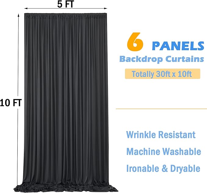 30ftx10ft Wrinkle Free Black Backdrop Curtain - Image 3
