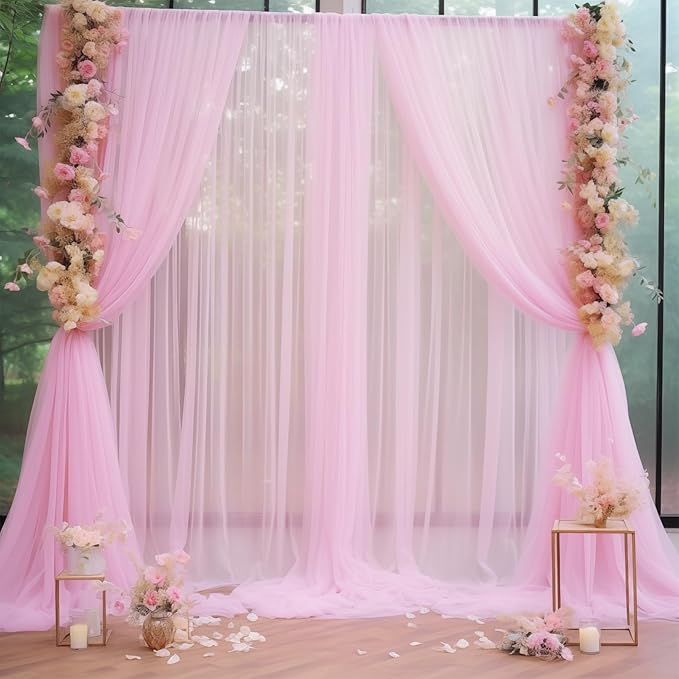 20x10 Pink Tulle Backdrop Curtains - Image 7