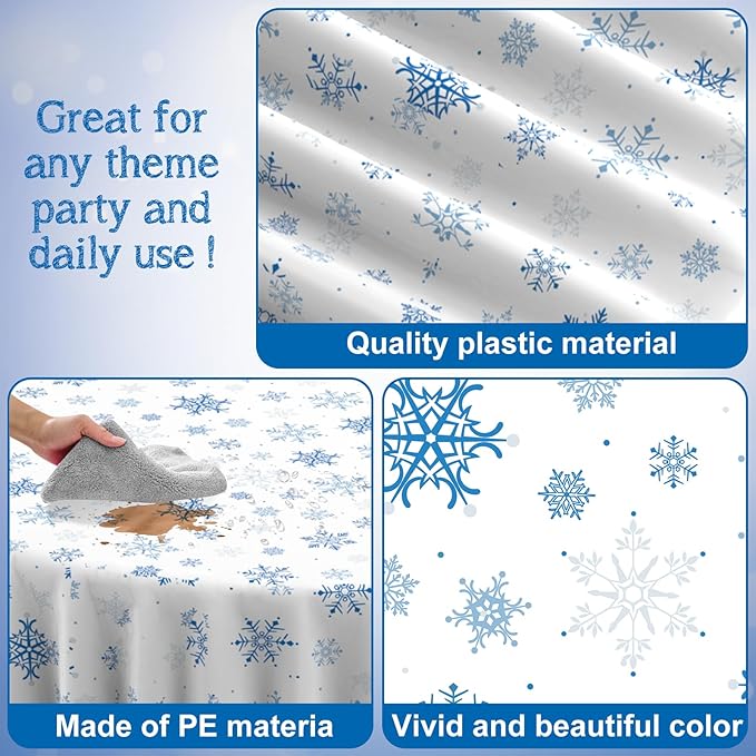 3 Pieces Christmas Snowflake Plastic Party Tablecloth Decorations, Disposable - Image 3