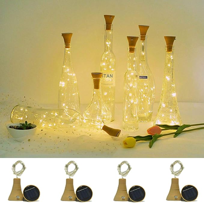Upgraded 8 Pack Solar Wine Bottle Lights, 20LED Silver Wire Cork Lights by Cynzia