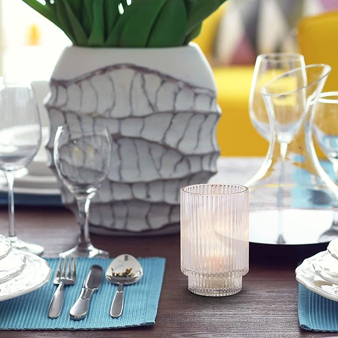 Serene Spaces Living 5in Clear Ribbed Glass Votive Holder, Decorative - Image 3