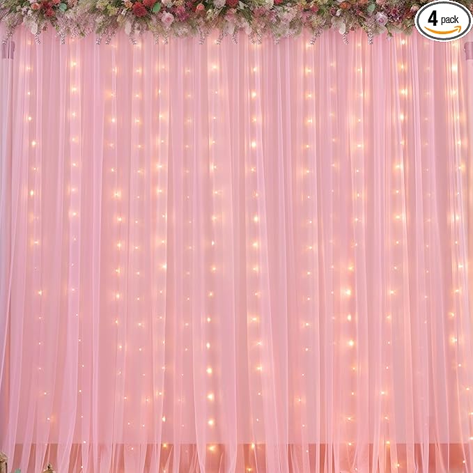 Sheer Backdrop Curtains with Lights String by Gogoparti