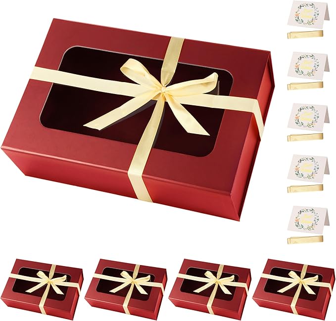 Red Large Gift Boxes with Window, 13.5"x9"x4.3" Bridesmaid Boxe by TIACABO