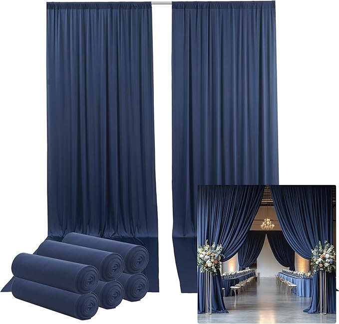 30ftx14FT Wrinkle Free Navy Blue Backdrop Curtain, 6 Panels 14FT Height Navy by LeegleriTableSkirt
