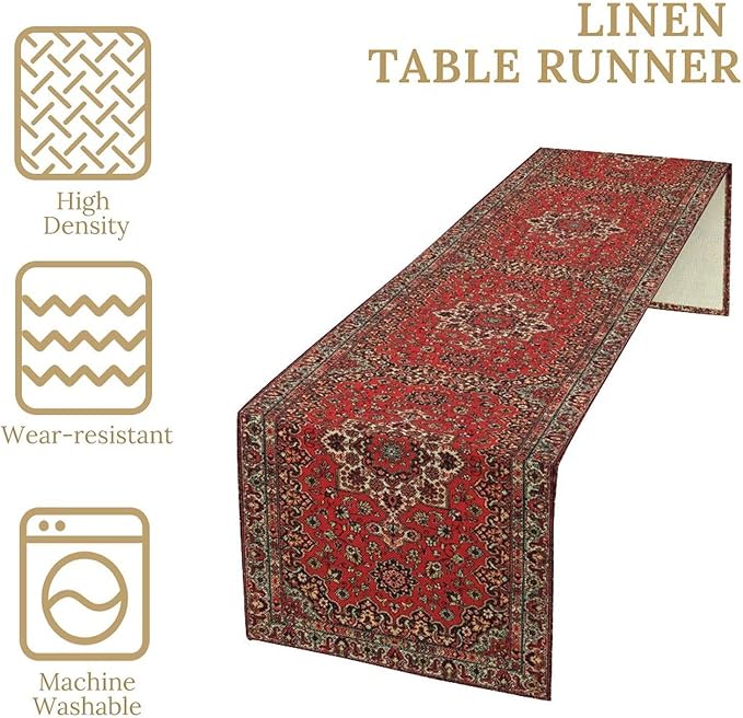 Vintage Boho Floral Table Runner, Rustic Country Farmhouse Red Black Retro - Image 5