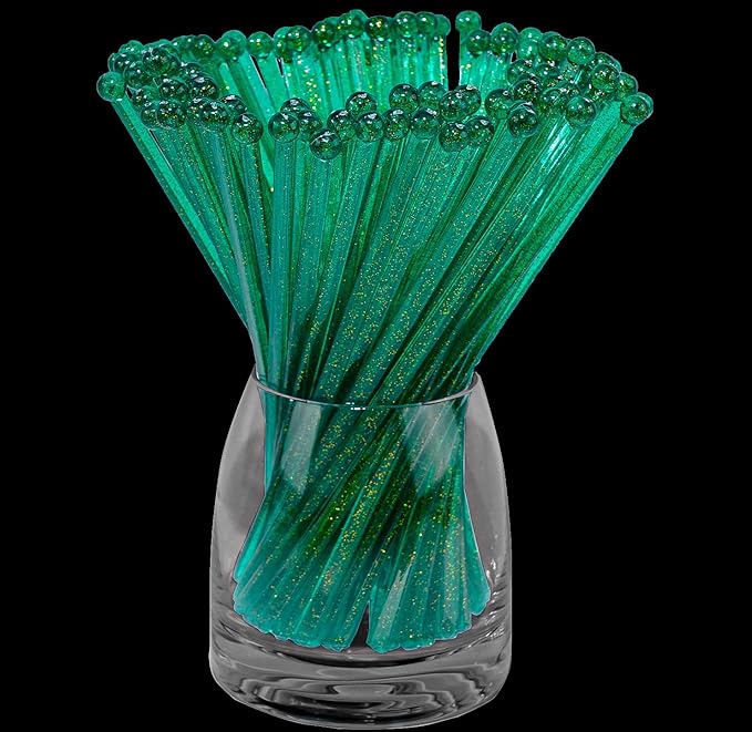 50-PCS Christmas Green Glitter Plastic Swizzle Sticks, Crystal Cake Pops by hapray