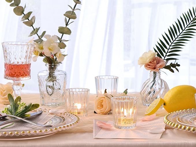 8pcs Vintage Ribbed Votive Candle Holders, Glass Candle Holder - Image 3