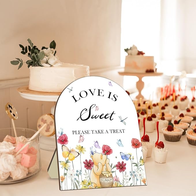 Winnie Decor Love is Sweet Sign, Floral Butterfly Decor Bridal Shower Welcome - Image 3