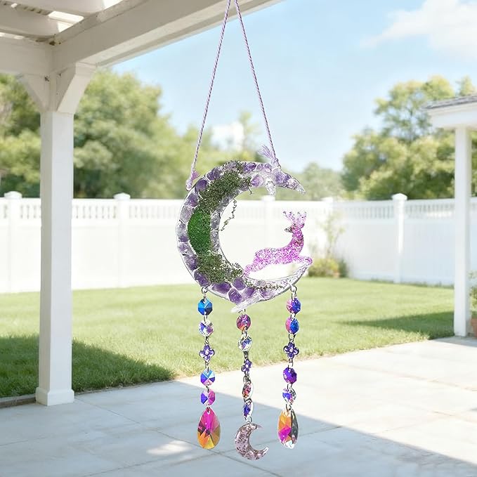 TUOKING Crystal Suncatchers for Window Purple Deer Dreamy Crystal Natural Stone - Image 2
