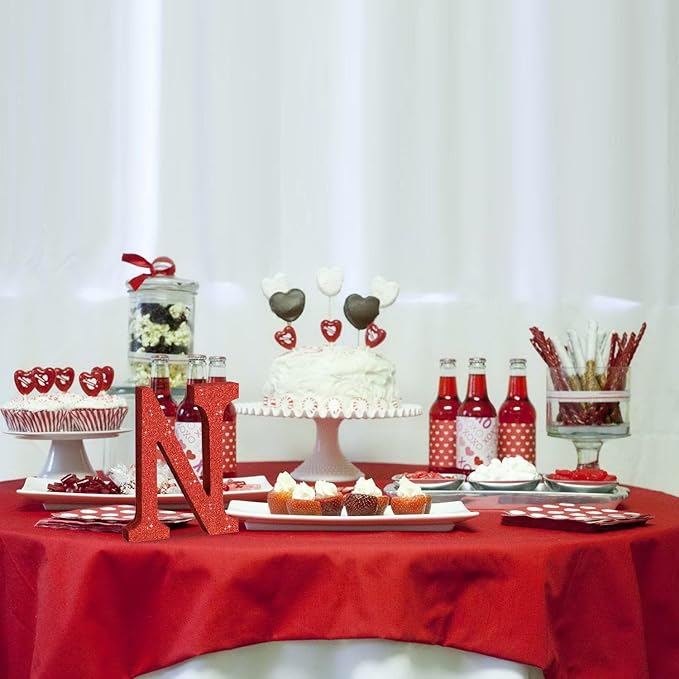 TONIFUL 8 Inch Red Glitter Letter N Table Centerpiece A-Z Red Birthday Party - Image 6