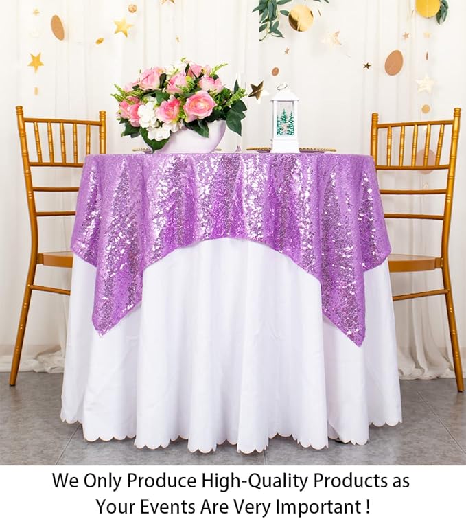 ShinyBeauty Sequin Tablecloth Square 54x54-Inch Lavender Table Cloths - Image 2