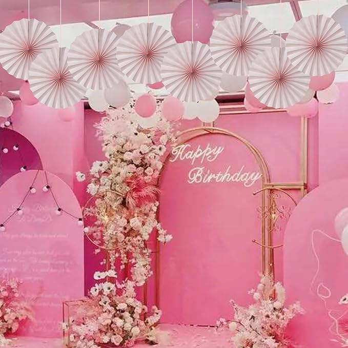Pink Birthday Decorations, DIY Pink Paper Fans Hanging Decoration, Party - Image 4