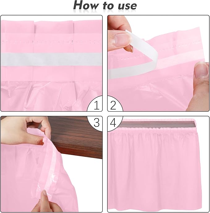 TURSTIN 2 Pieces Pink Plastic Table Skirts 14 x 29 Feet - Image 4