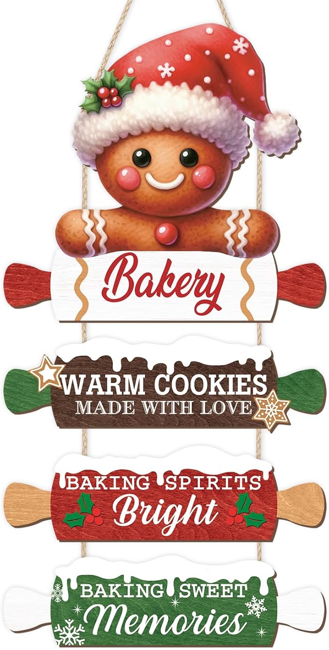 CHDITB Wooden Gingerbread Bakery Christmas Door Hanger, Rustic Christmas Wall by CHDITB