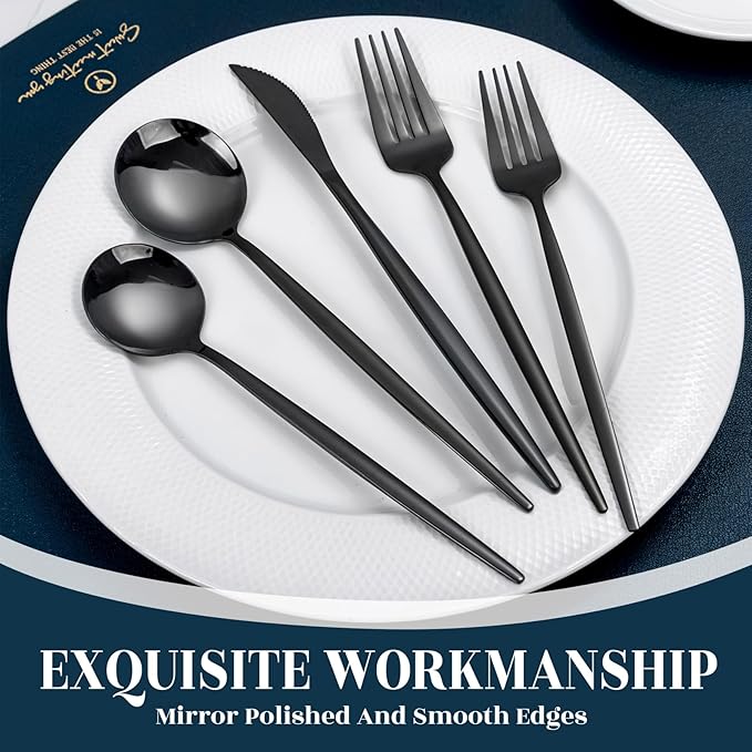 NOCCUR 40-Piece Stainless Steel Black Silverware Set - Image 4