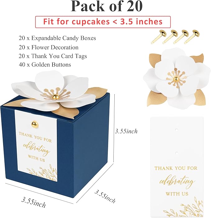 FEIYI 20 PCS Navy Blue Gift Boxes, 3 In 1 Favor Boxes - Image 2