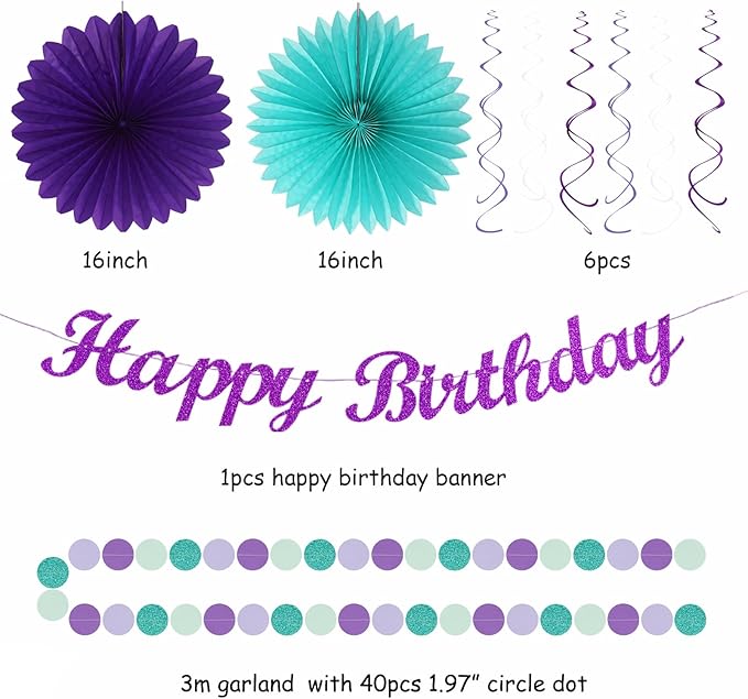Teal-purple Lavender Girl Mermaid-birthday Party-decorations - Image 3