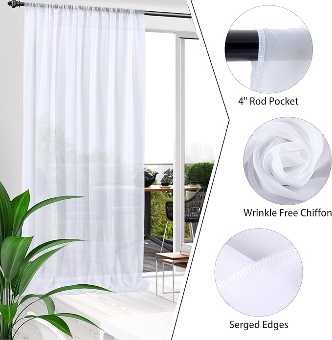 10ft x 10ft White Chiffon Backdrop Curtains, Wrinkle-Free Sheer Chiffon Fabric - Image 5