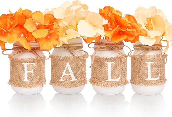 Fall Decor for Home, Autumn Themed Mason Jars Centerpiece Decorations by CNVOILA