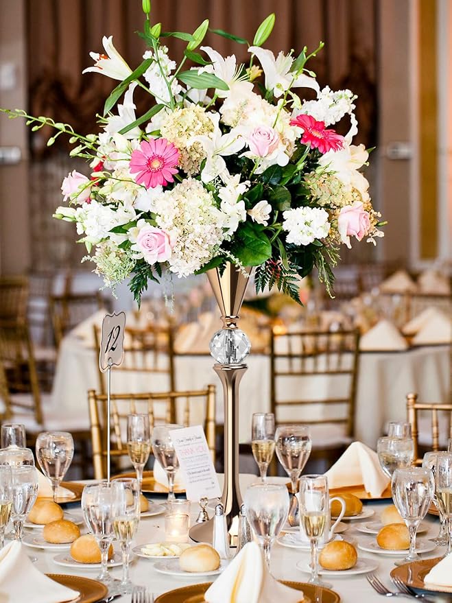VIJIV Gold Flower Vase for Centerpiece Table Decorations Wedding Reception Decor - Image 3
