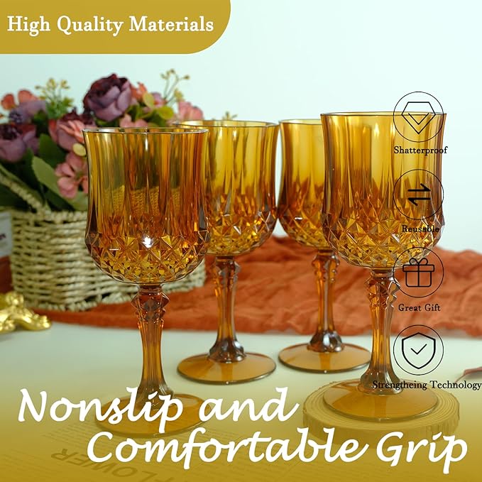 Plastic Wine Glasses，Plastic Goblets Vintage Style Cordial Drinking Glasses - Image 5
