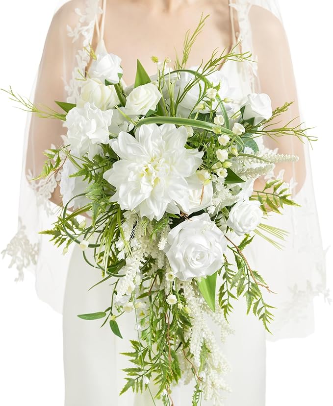 Ling's moment White Green Bridal Bouquet by LingsMoment