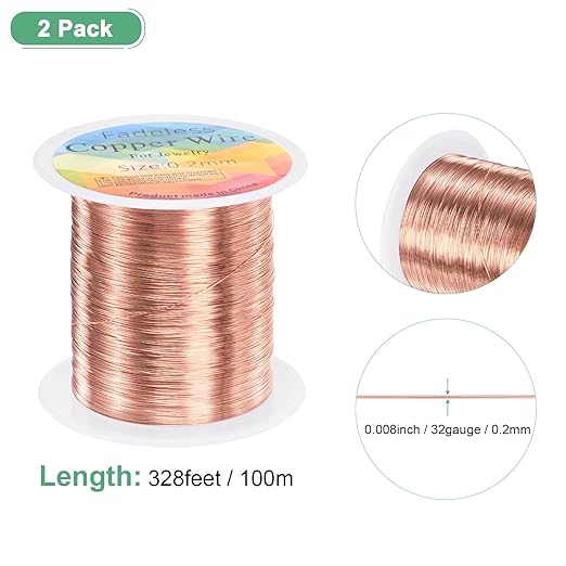 2-Rolls 0.2mm Jewelry Wire, 32 Gauge 328FT Craft Wire Copper Beading Wire - Image 3