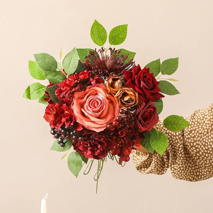 Artificial Flowers Combo Box Set Burgundy Silk Flowers - Image 6
