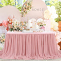 14FT Dusty Rose Chiffon Table Skirt Sheer Rectangle Tablecloth by QueenDream